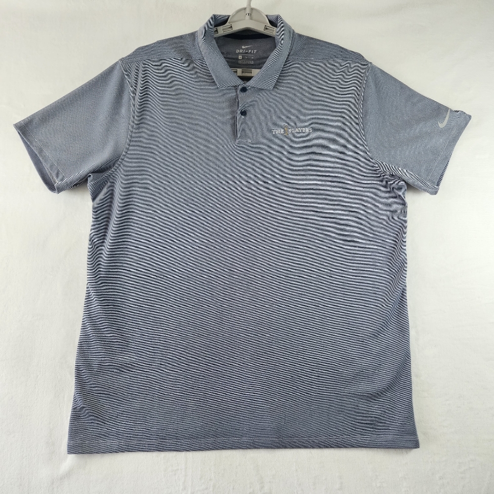 Nike Polo Dri Fit Shirt Size XL Grey Striped The Players Championship Logo